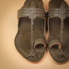 Kids dark brown Kolhapuri chappal with traditional leather detailing and toe loop