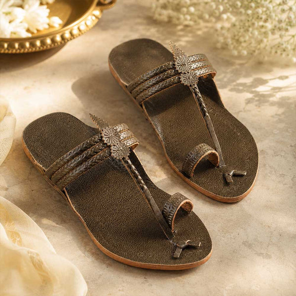 Kids Grey Classic Kolhapuri Chappal