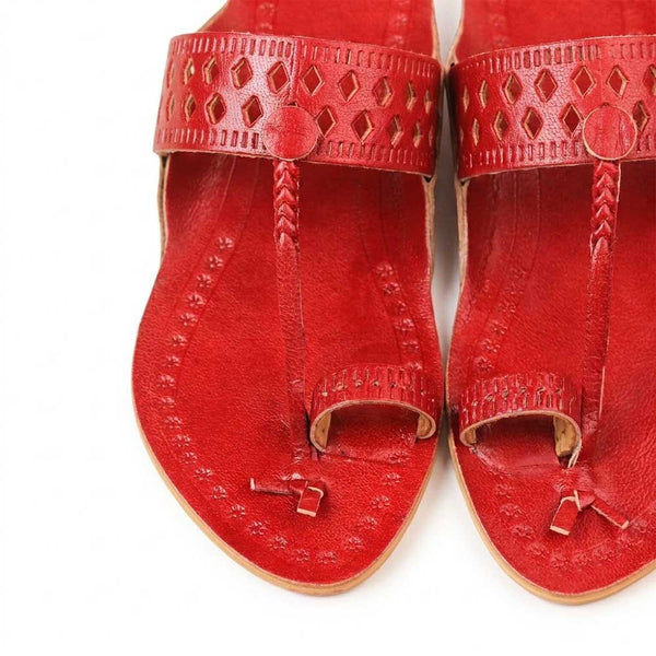 Kids Red Designer Kolhapuri Chappal