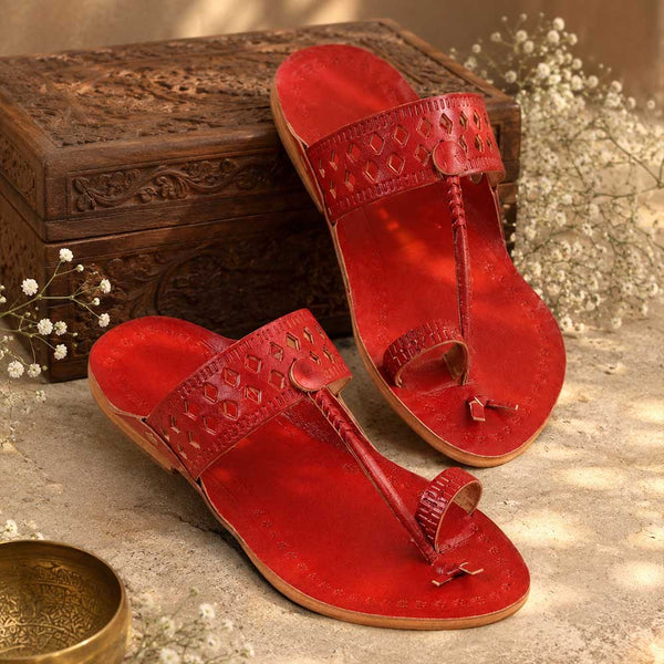 Kids Red Designer Kolhapuri Chappal