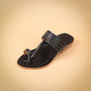 Kids black Kolhapuri chappal with handcrafted cutwork strap and toe loop