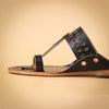 Kids black Kolhapuri chappal with handcrafted cutwork strap and toe loop
