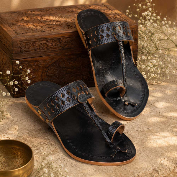 Kids Black Designer Kolhapuri Chappal