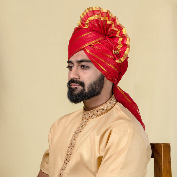 Red Polyester Pheta Fabric – Traditional Turban Cloth