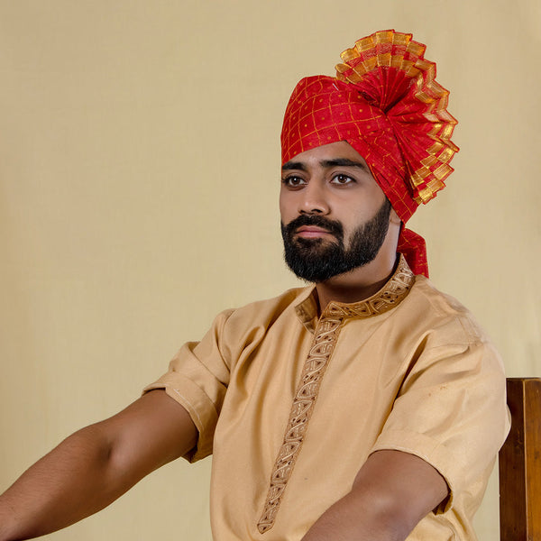 Red Polyester Pheta Fabric – Traditional Turban Cloth