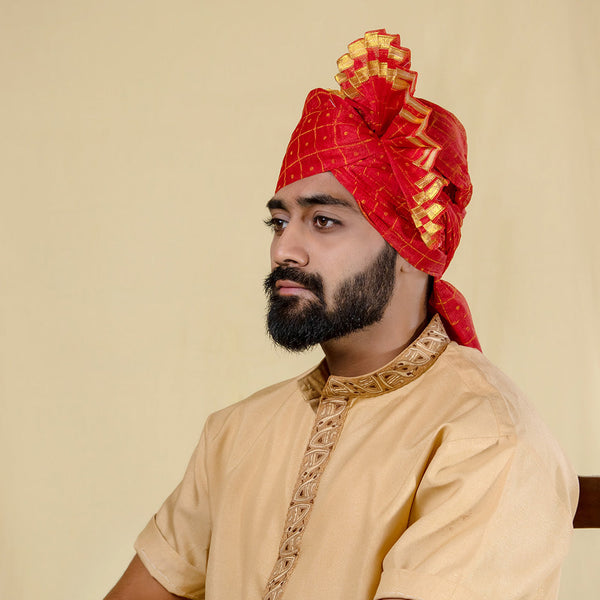 Red Polyester Pheta Fabric – Traditional Turban Cloth