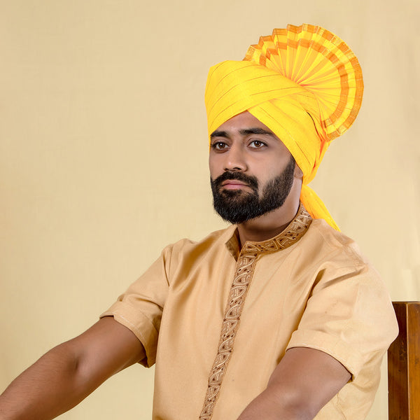 Yellow Stripes Pheta Fabric – Sunny Festive Turban Textile
