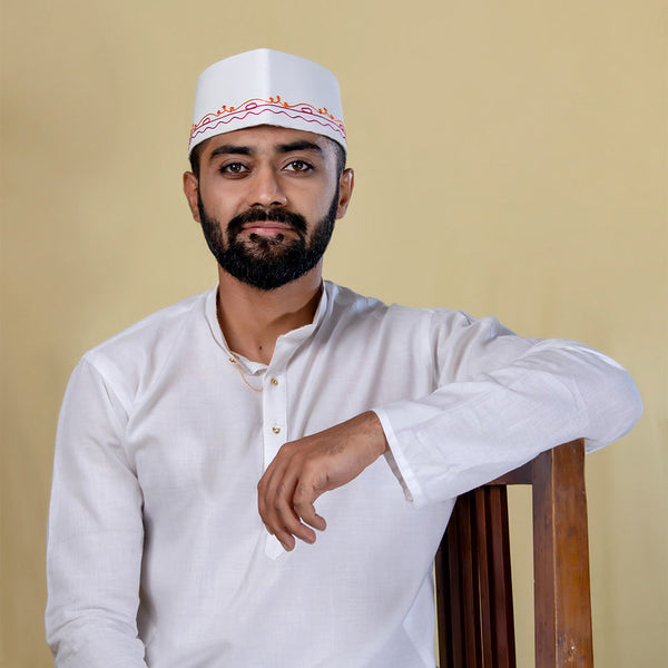 White Embroidered Signature Topi – Classic Heritage Headwear