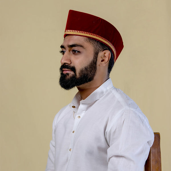 Maharashtrian Maroon Topi with Lace – Regal Ethnic Cap