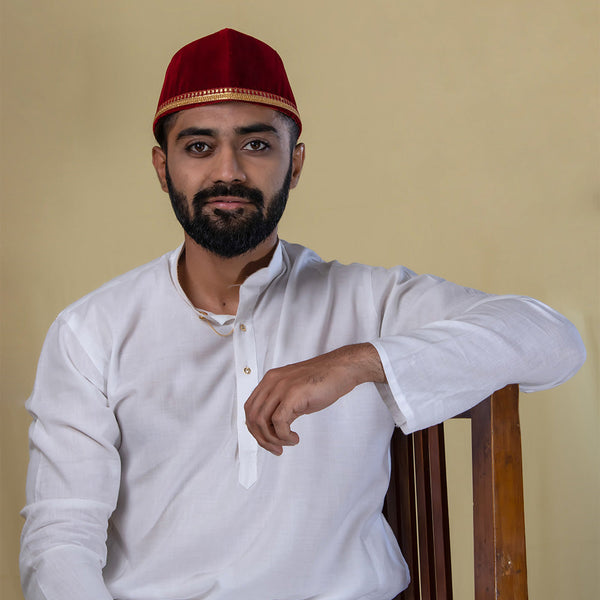 Maharashtrian Maroon Topi with Lace – Regal Ethnic Cap