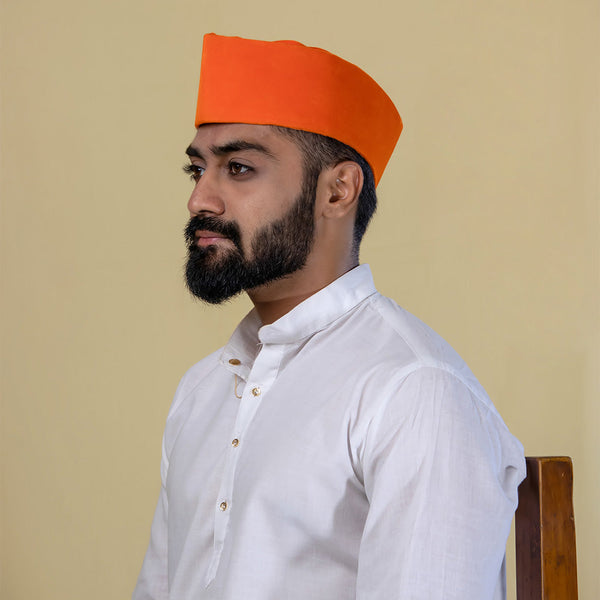 Traditional Orange Velvet Topi – Festive Velvet Embroidered Cap