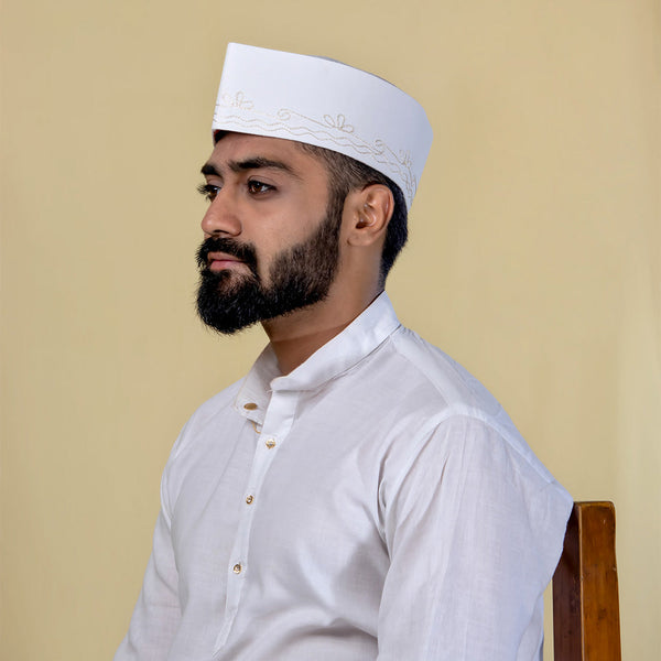 White Topi with Silver Embroidery – Sophisticated Ethnic Cap
