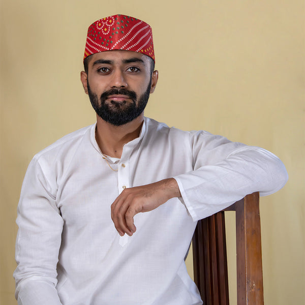 Printed Bandhani Red Topi – Traditional Tie-Dye Cap