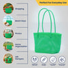 Kalapuri handmade mint green Koodai tote bag, angled view showing woven texture