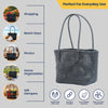 Kalapuri handmade black Koodai tote bag, angled view showing woven texture