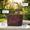 Top view of Kalapuri maroon Koodai tote bag showing spacious woven interior