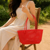 Kalapuri handmade red Koodai tote bag, base and structure view