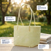 Top view of Kalapuri cream Koodai tote bag showing spacious woven interior