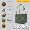 Kalapuri handmade olive green Koodai tote bag, angled view showing woven texture