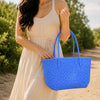 Kalapuri handmade cornflower blue Koodai tote bag, base and structure view