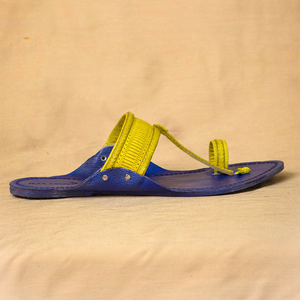 Blue Lemon Aura – Statement Leather Kolhapuri Chappals