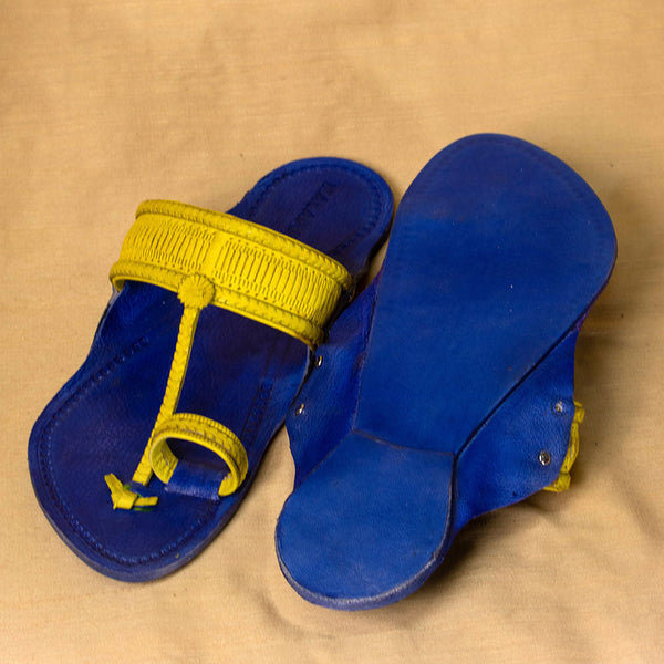 Blue Lemon Aura – Statement Leather Kolhapuri Chappals