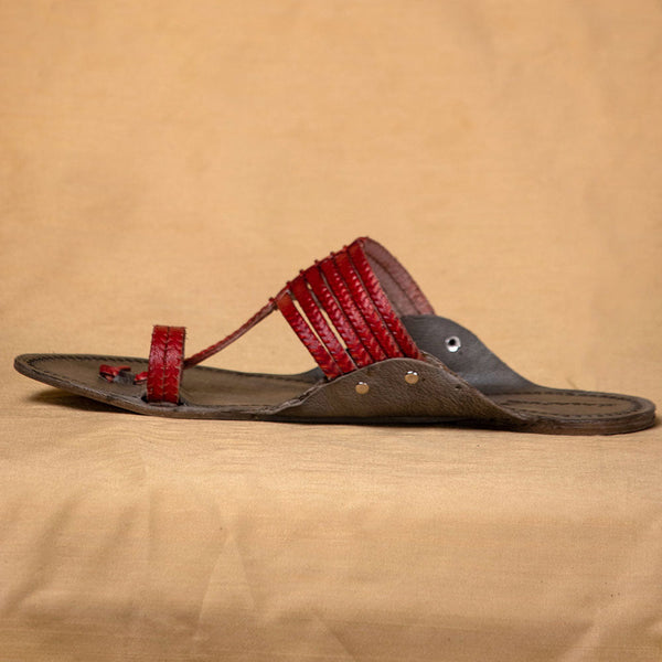 Grey & Red Fusion – Dual Tone Heritage Kolhapuri Chappals