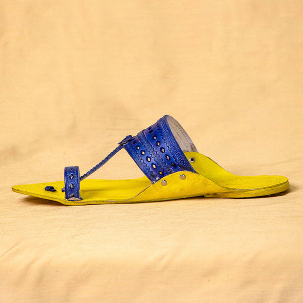 Lemon & Blue Bliss – Vibrant Handcrafted Kolhapuri Chappals