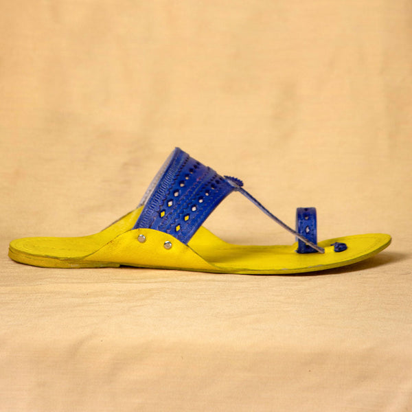 Lemon & Blue Bliss – Vibrant Handcrafted Kolhapuri Chappals
