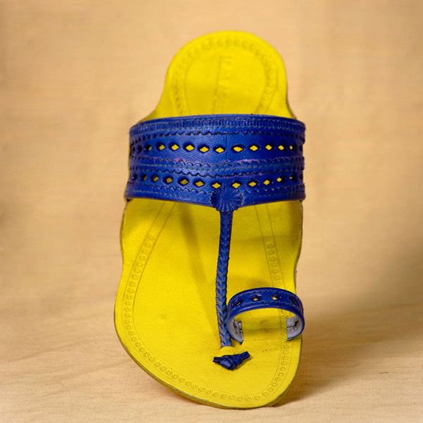 Lemon & Blue Bliss – Vibrant Handcrafted Kolhapuri Chappals