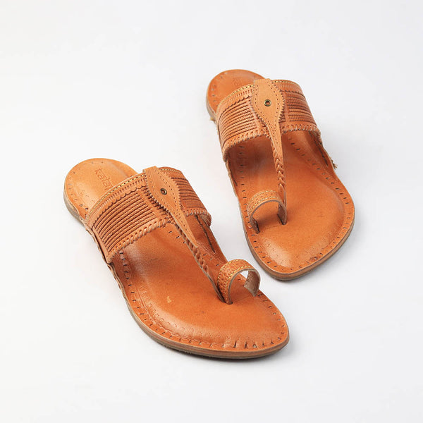 Rustic Allure – Orange-Brown Heritage Kolhapuri Chappal