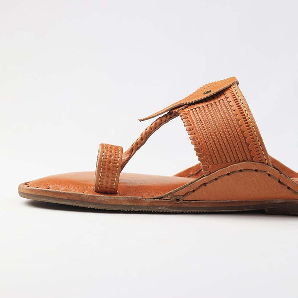 Rustic Allure – Orange-Brown Heritage Kolhapuri Chappal