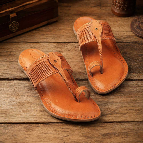 Rustic Allure – Orange-Brown Heritage Kolhapuri Chappal
