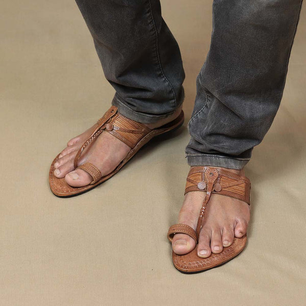 Traditional Kurundwadi Kolhapuri chappal for men handmade leather
