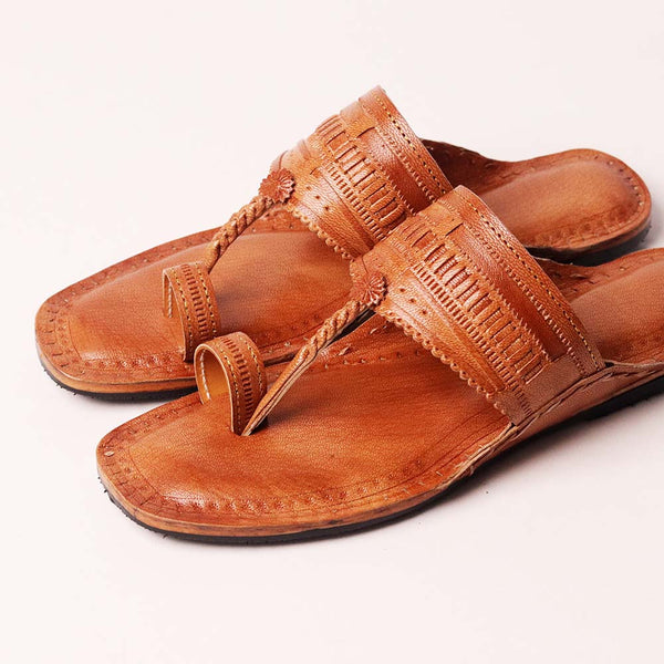 Natural open toe T-strap Kolhapuri sandal handmade for men