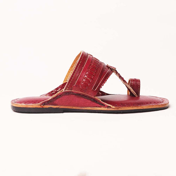 Cherry Red T-strap Kolhapuri men’s handcrafted leather sandal