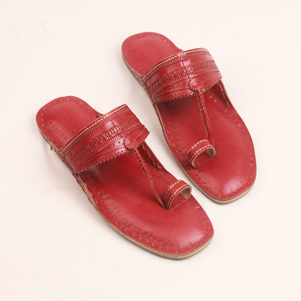Men's Cherry Red T-Strap Sandals