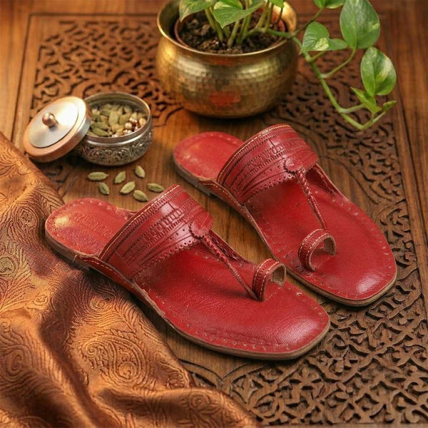 Men's Cherry Red T-Strap Sandals