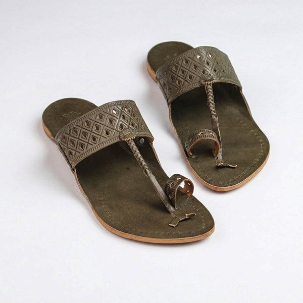 Shilagar Grey Laser-Cut Kolhapuri Flats
