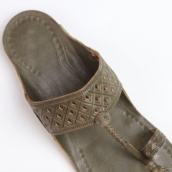 Shilagar Grey Laser-Cut Kolhapuri Flats