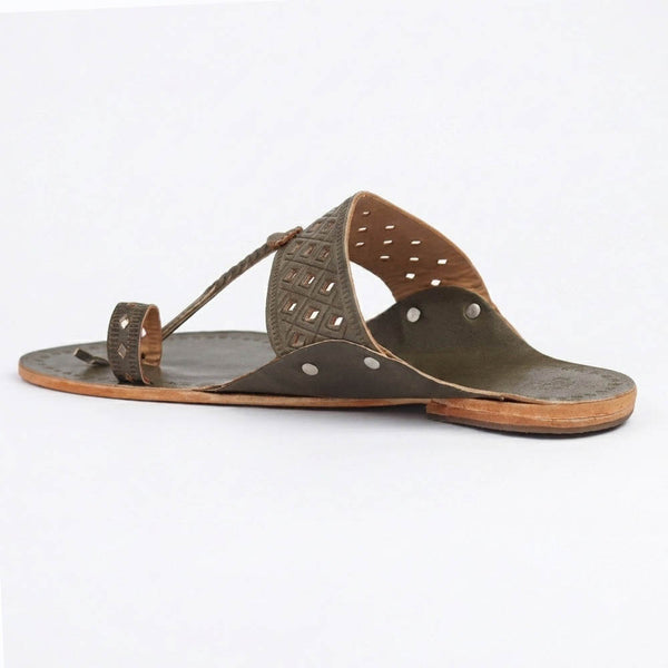 Shilagar Grey Laser-Cut Kolhapuri Flats
