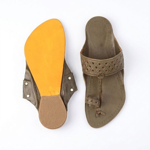 Shilagar Grey Laser-Cut Kolhapuri Flats