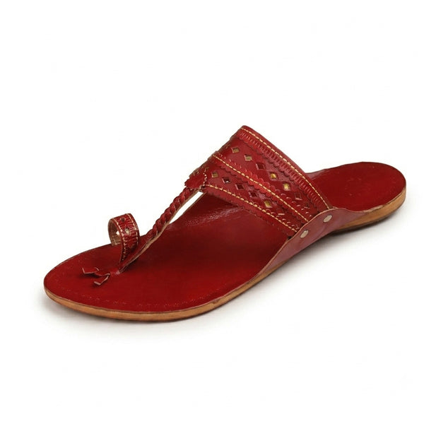 Cherry Red Laser-Cut Kolhapuri Flats