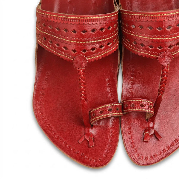 Cherry Red Laser-Cut Kolhapuri Flats