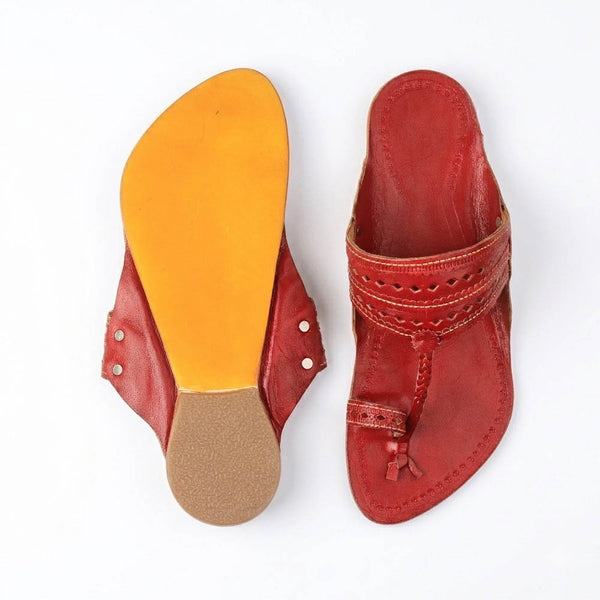 Cherry Red Laser-Cut Kolhapuri Flats