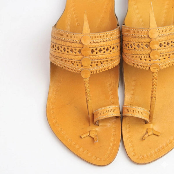 Indian Yellow Handcrafted Kolhapuri Flats