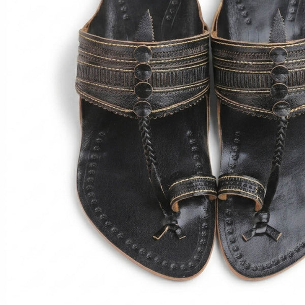 Kaala Shahi Black Handcrafted Kolhapuri Flats