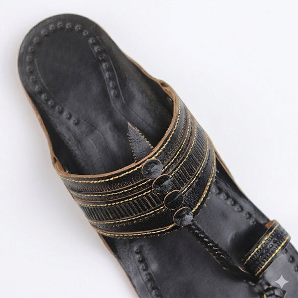Kaala Shahi Black Handcrafted Kolhapuri Flats