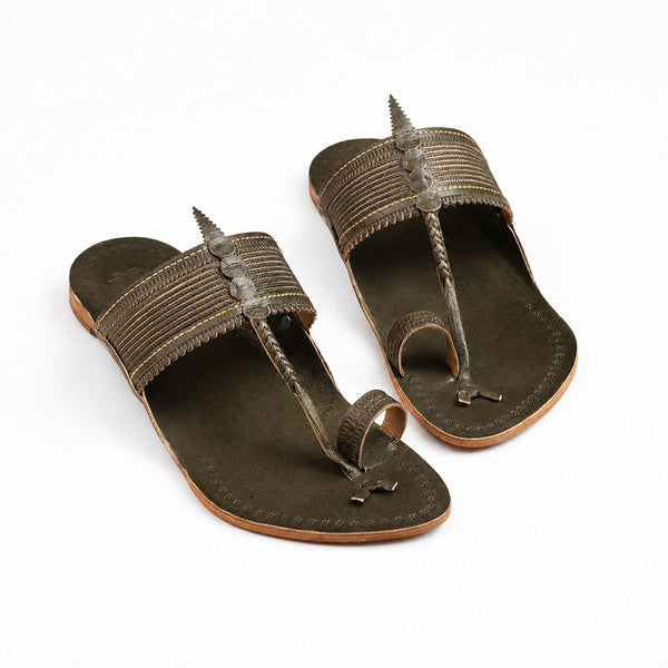 Rajmudra Grey Handcrafted Kolhapuri Flats