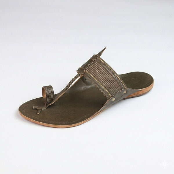 Rajmudra Grey Handcrafted Kolhapuri Flats